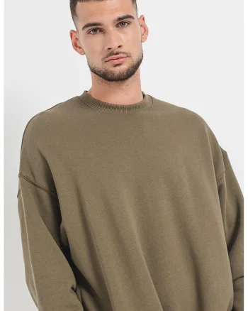 Bluza de trening cu decolteu la baza gatului si maneci cazute, Verde masliniu