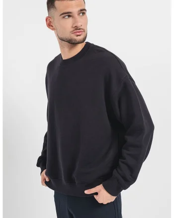 Bluza de trening cu decolteu la baza gatului si maneci cazute, Negru