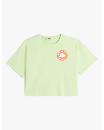 Tricou crop din bumbac cu imprimeu grafic pe partea din spate, Verde deschis