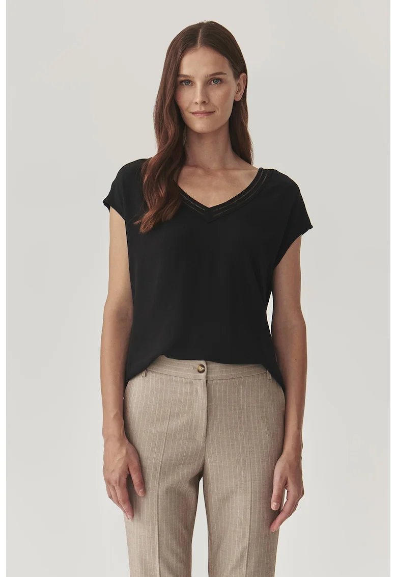 Bluza cu decolteu in V si maneci scurte Moro, Negru