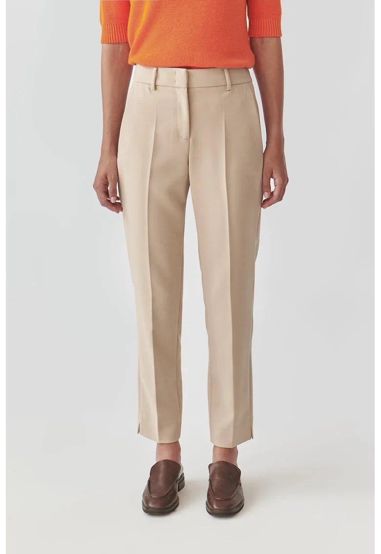 Pantaloni drepti cu talie inalta, Bej deschis
