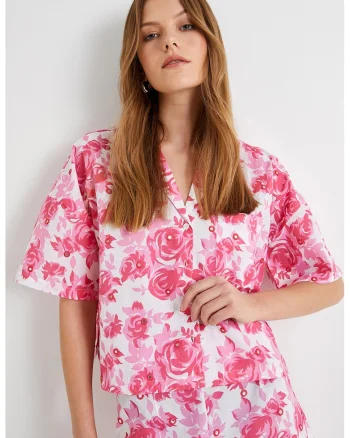 Camasa lejera cu model floral, Roz