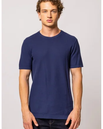 Tricou de bumbac cu decolteu la baza gatului Maldo, Albastru inchis