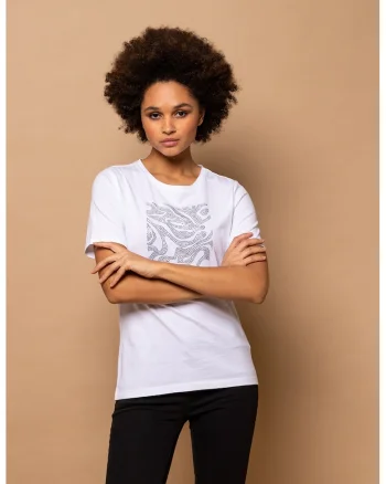 Tricou cu aplicatii de strasuri, Alb optic