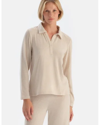 Bluza cu guler polo, Bej