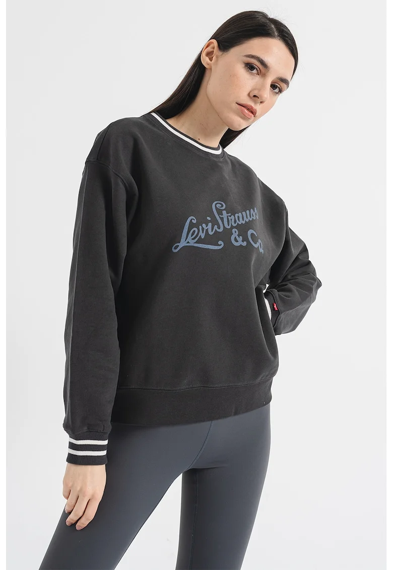 Bluza de trening cu decolteu la baza gatului si maneci cazute, Negru stins