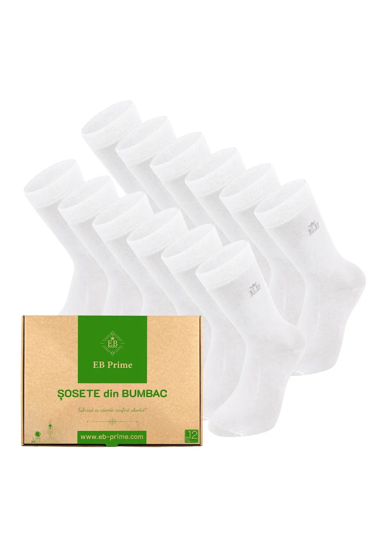 Set 12 perechi, Sosete clasice din bumbac pieptanat, Cutiuta "Rezerva Lunara"  fara cusatura, respirabile si confortabile, Alb