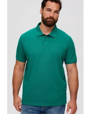 Tricou polo barbati big size cu logo brodat si croiala Regular fit verde inchis, Verde inchis