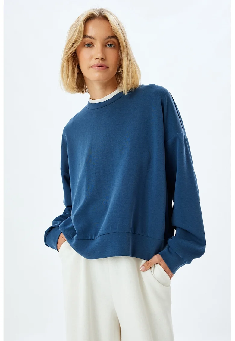 Bluza de trening lejera din amestec de modal cu maneci cazute, Albastru inchis