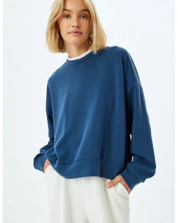 Bluza de trening lejera din amestec de modal cu maneci cazute, Albastru inchis