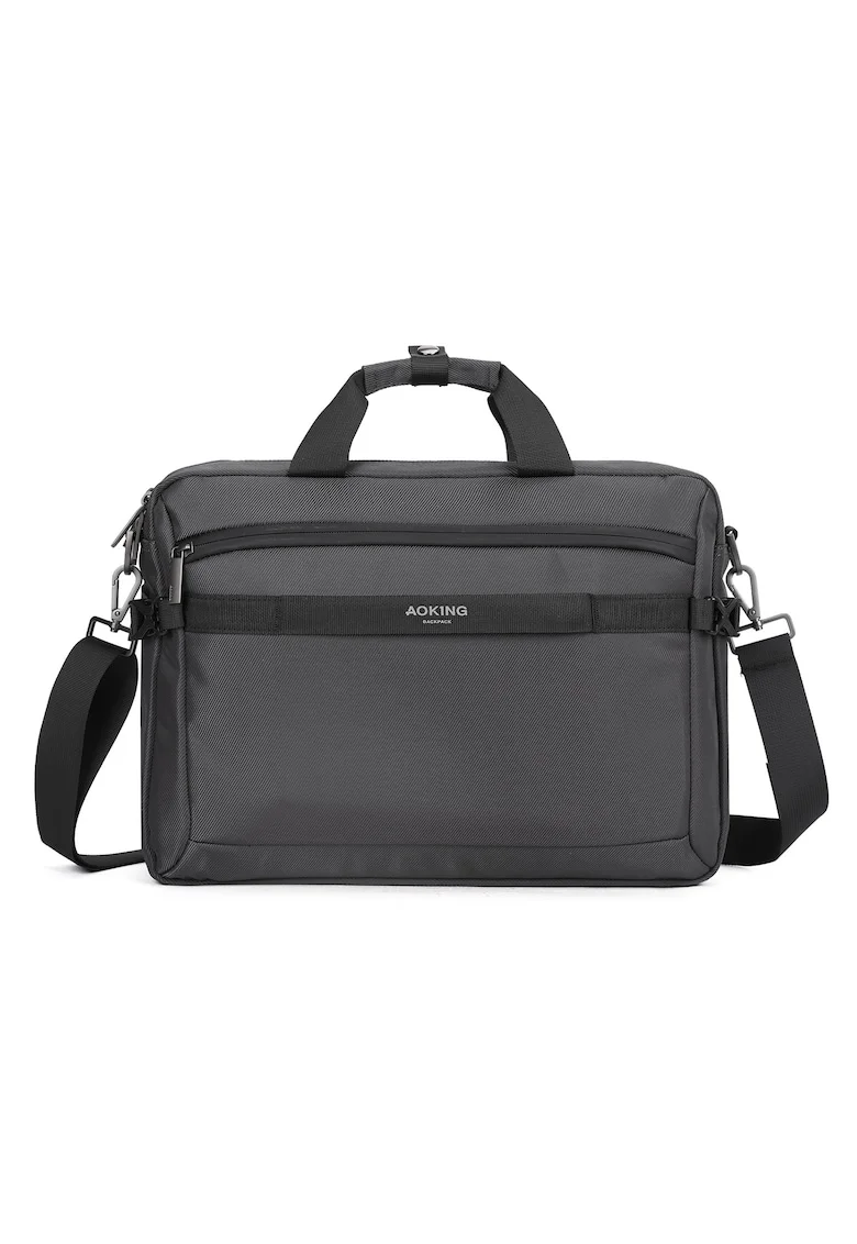 Geanta unisex cu detaliu logo pentru laptop, Gri