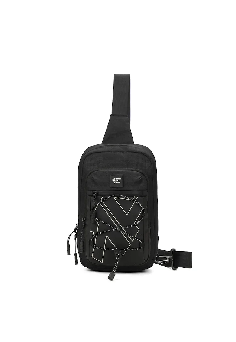 Geanta sling unisex cu buzunare cu fermoar, Negru