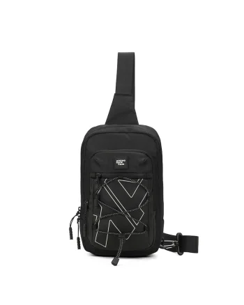Geanta sling unisex cu buzunare cu fermoar, Negru