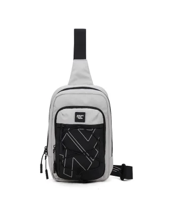 Geanta sling unisex cu buzunare cu fermoar, Gri