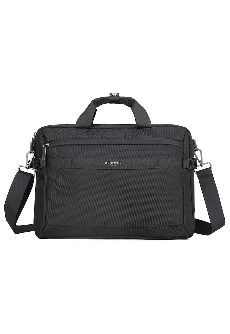 Geanta unisex cu detaliu logo pentru laptop, Negru