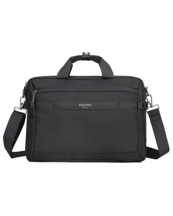 Geanta unisex cu detaliu logo pentru laptop, Negru