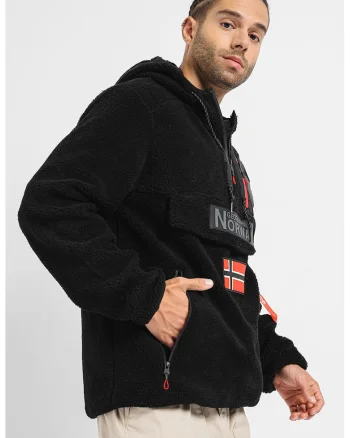 Hanorac din material teddy cu logo Terifique, Negru
