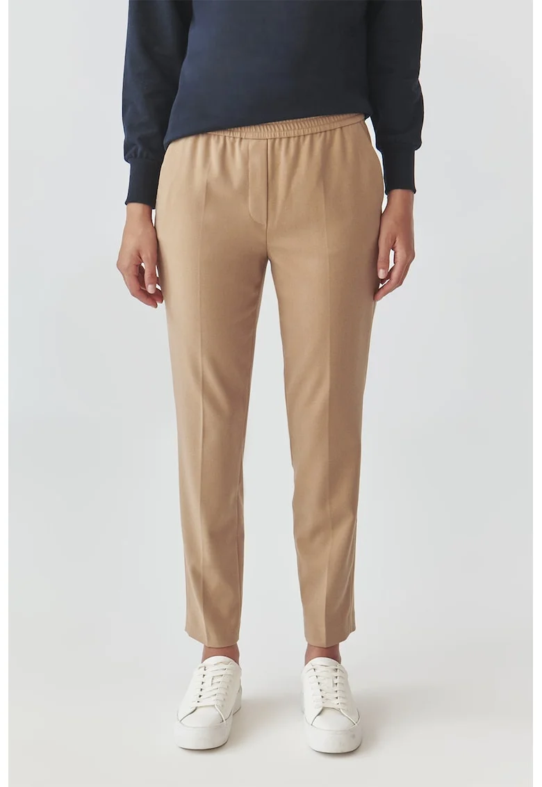 Pantaloni uni cu talie medie, Maro nisip