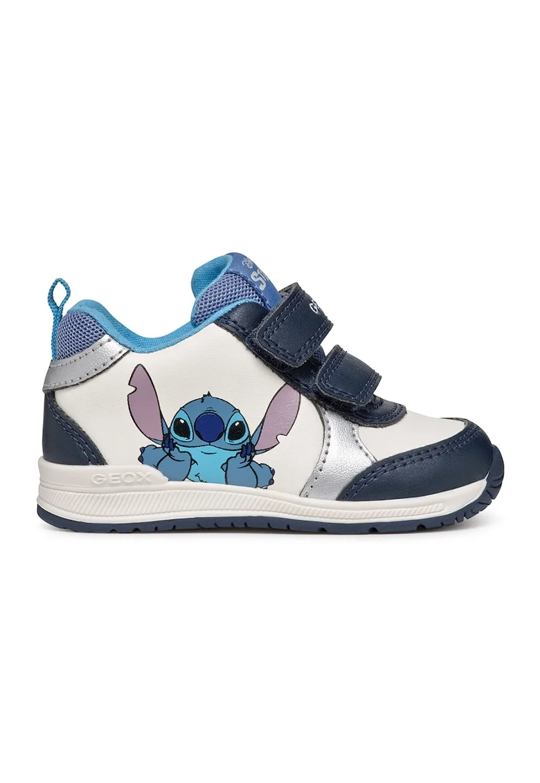 Pantofi sport cu imprimeu cu desene si velcro, Alb/Bleumarin