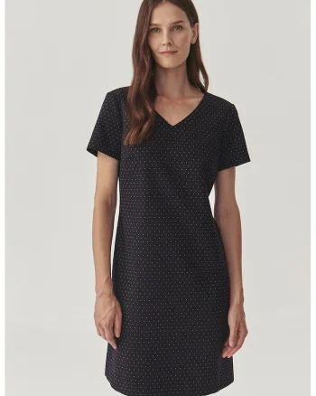 Rochie cu buline si decolteu in V, Negru/Maro nisip