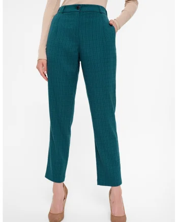 Pantaloni crop chino cu model in carouri, Verde