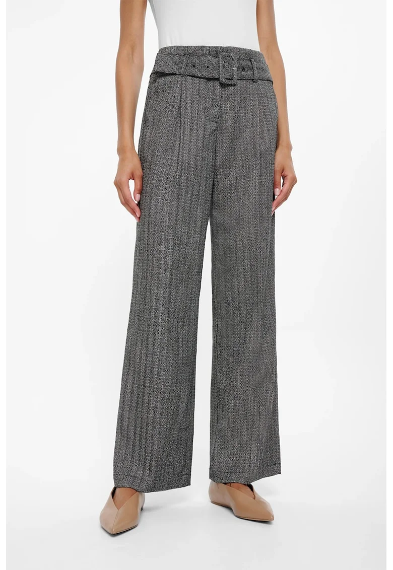 Pantaloni cu croiala ampla si curea asortata, Gri