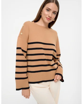 Pulover lejer cu model in dungi, Maro