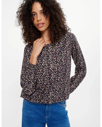 Bluza de viscoza cu imprimeu, Negru