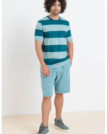 Tricou din bumbac cu decolteu la baza gatului, Verde inchis/Verde deschis