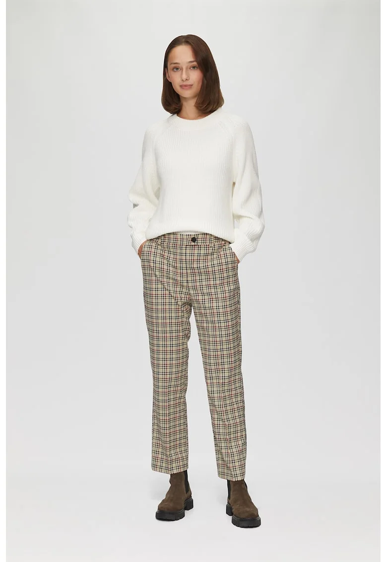 Pantaloni crop in carouri, Rosu/Bej/Negru stins