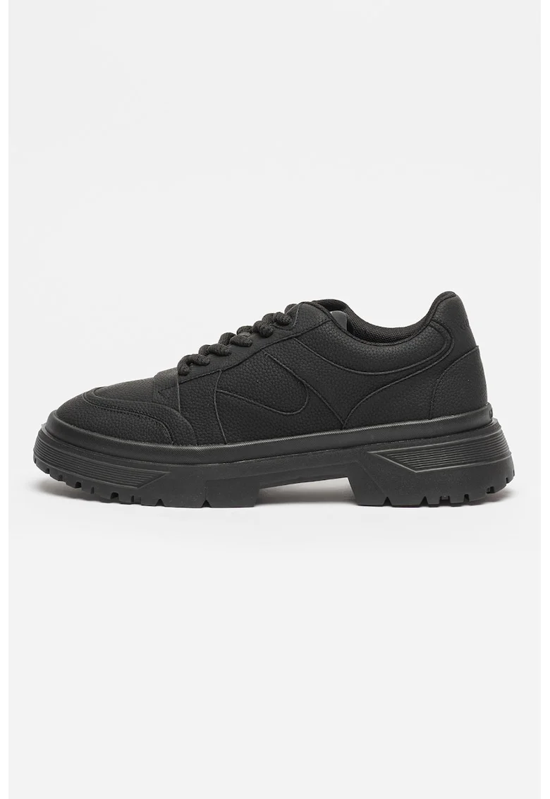 Pantofi sport de piele ecologica cu sireturi, Negru