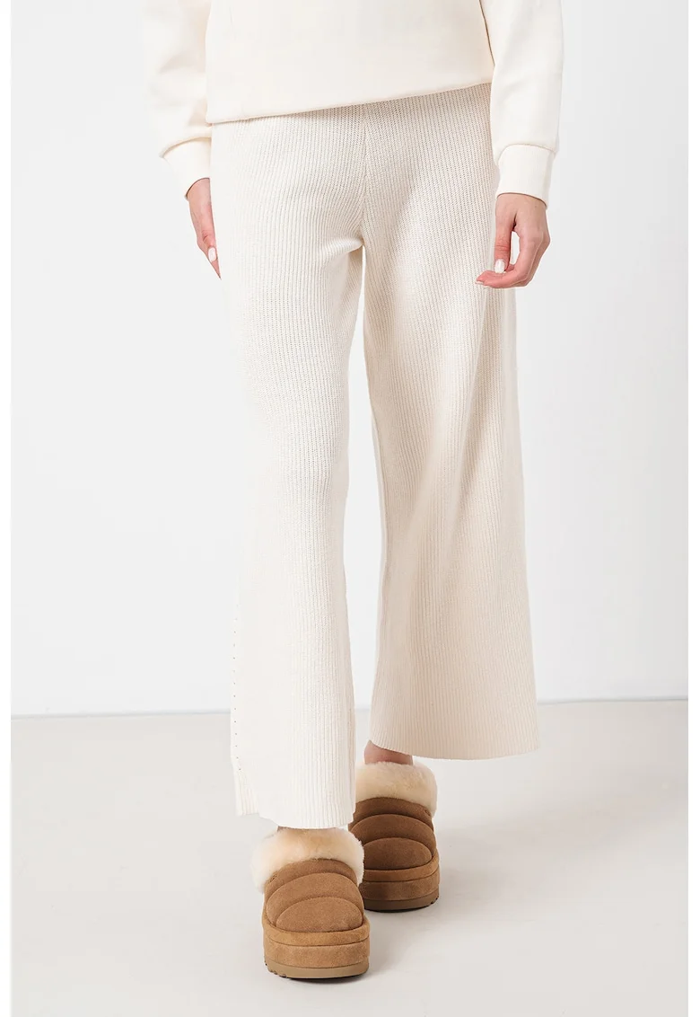 Pantaloni ampli cu talie inalta, Alb fildes