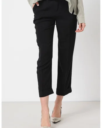 Pantaloni conici crop cu talie inalta, Negru