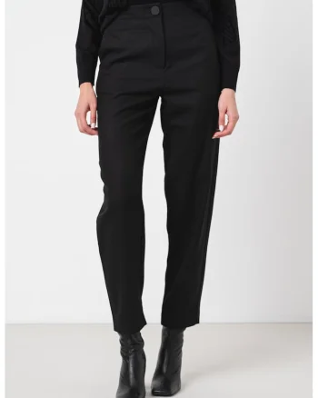 Pantaloni conici din amestec de lana cu talie inalta, Negru