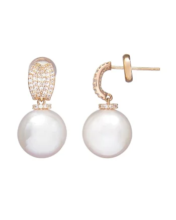 Cercei decorati cu zirconia si perle de sticla, Auriu rose