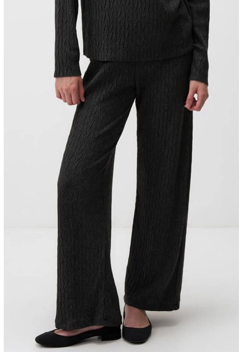 Pantaloni din tricot cu croiala ampla si model texturat, Gri antracit