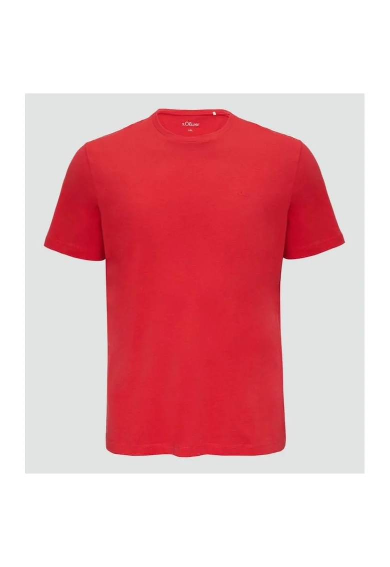 Tricou barbati big size cu decolteu la baza gatului si logo, din bumbac, Rosu