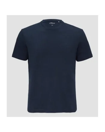 Tricou barbati big size cu decolteu la baza gatului si logo, din bumbac, Bleumarin inchis, Bleumarin inchis