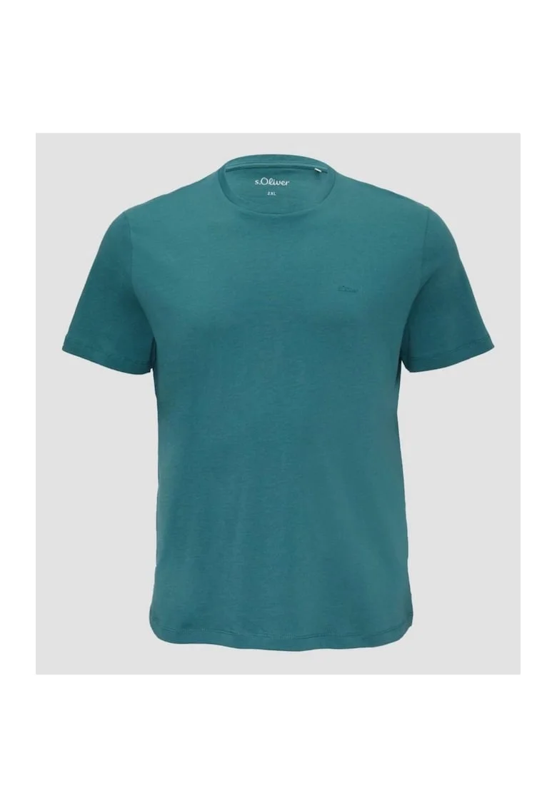 Tricou barbati big size cu decolteu la baza gatului si logo, din bumbac, Verde petrol, Verde petrol