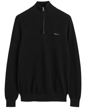 Pulover cu fermoar scurt si logo discret, Negru