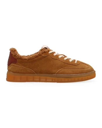 Pantofi sport de piele intoarsa cu garnituri de lana, Caramel