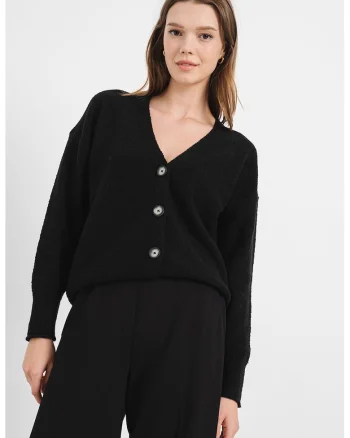 Cardigan cu decolteu in V si maneci cazute, Negru