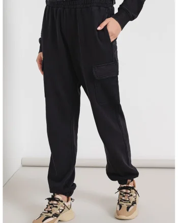 Pantaloni cargo de bumbac cu talie elastica, Gri