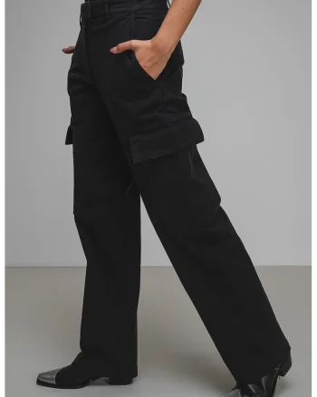 Pantaloni cargo cu talie medie, Negru