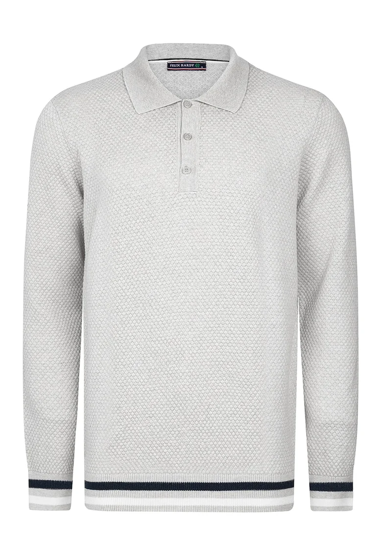 Pulover polo cu accente in dungi, Albastru ultramarin/Alb optic/Gri deschis melange