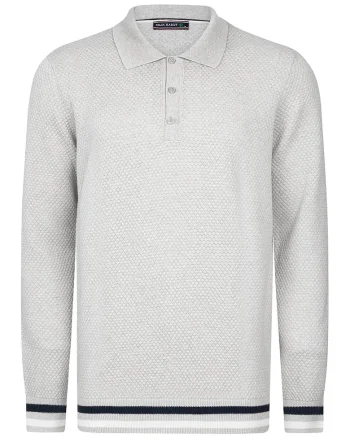 Pulover polo cu accente in dungi, Albastru ultramarin/Alb optic/Gri deschis melange