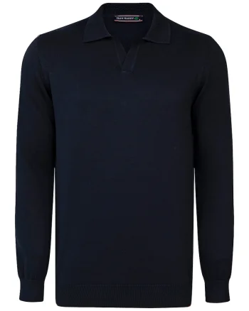 Pulover polo de bumbac cu model uni, Albastru ultramarin