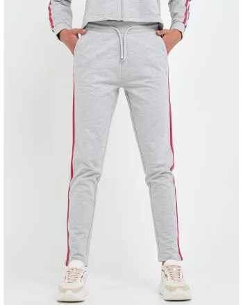 Pantaloni de trening din bumbac cu garnituri laterale contrastante, Gri melange