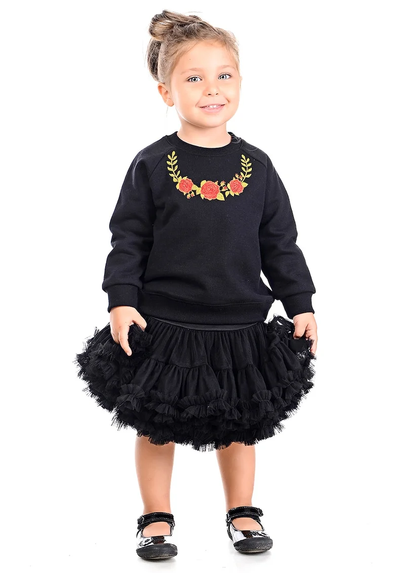 Bluza de trening din bumbac cu model floral si maneci raglan, Rosu/Verde/Negru