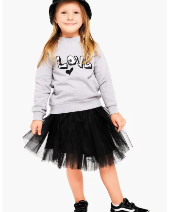 Bluza de trening cu imprimeu text, Gri deschis melange